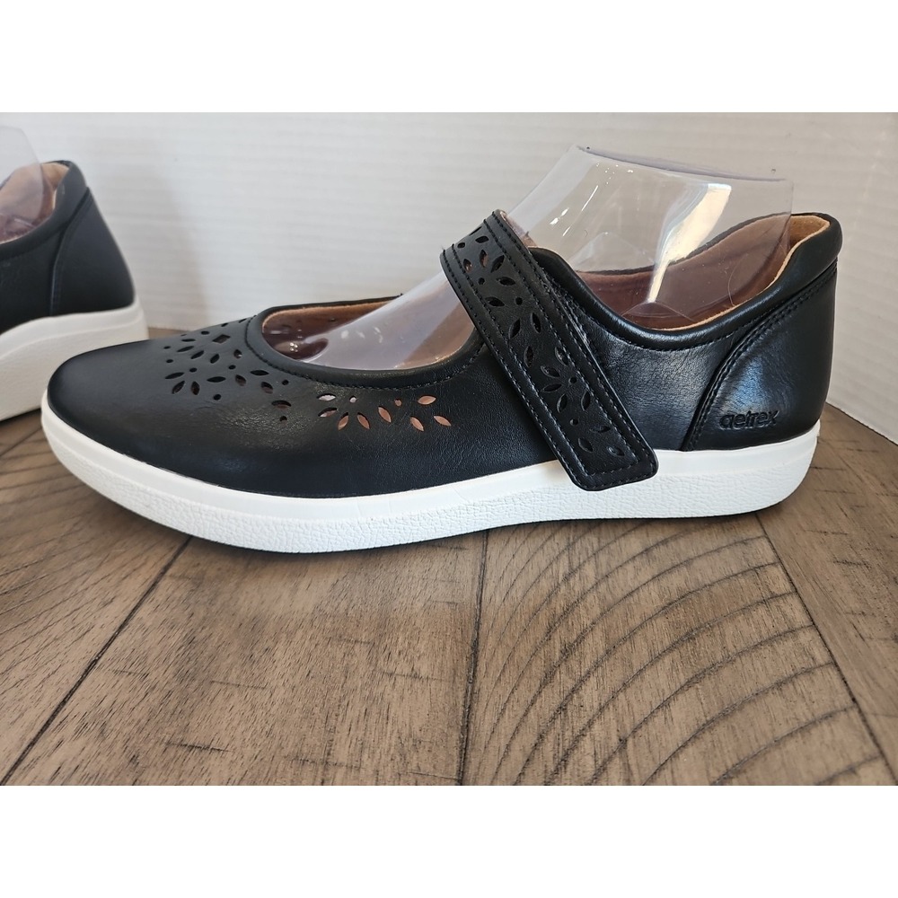 Aetrex Mary Jane Shoes 10.5 11 Black Women Emerson Cut Out Minimalist Preppy - Picture 4 of 14